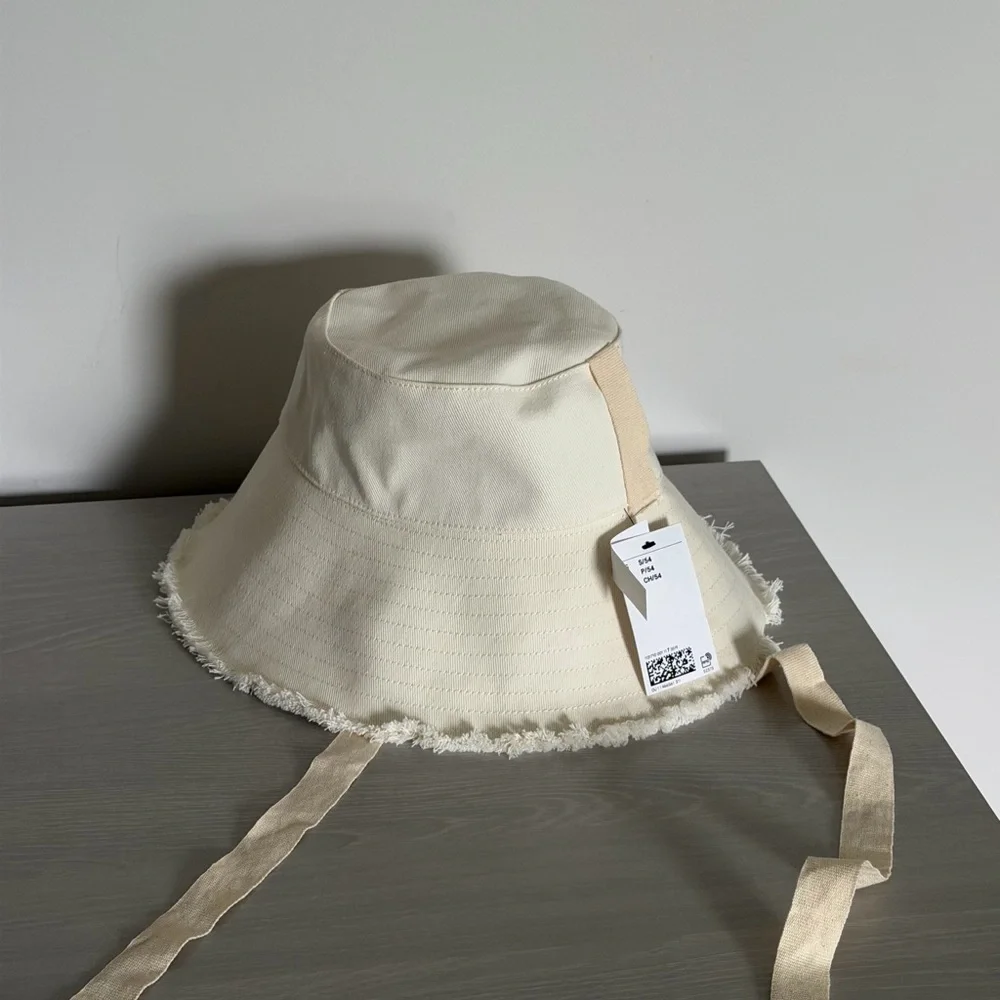 Cream Bucket Hat with Chin Ties
